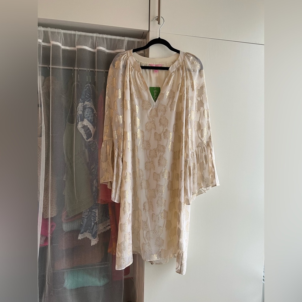 NWT Lilly Pulitzer White Matilda Silk Tunic Bell-Sleeve Dress Size XS